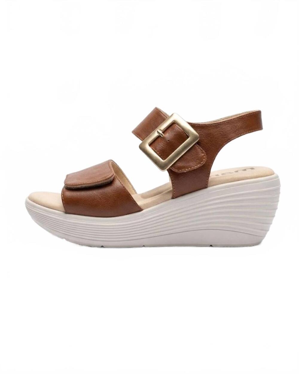 NEW MANET women's belle wedge sandal in brandy